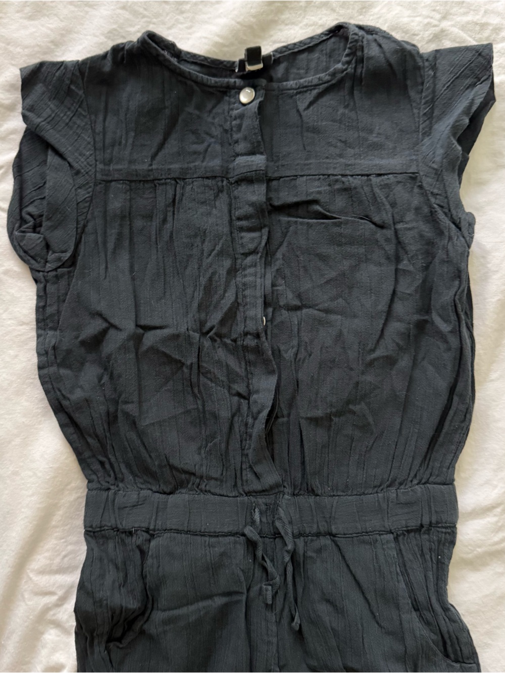 Girls' 6 Black Sleeveless Romper Jumpsuit with Drawstring Waist